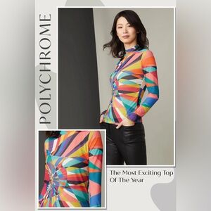 Etcetera Semi-Sheer mock turtleneck size M abstract design, pristine condition